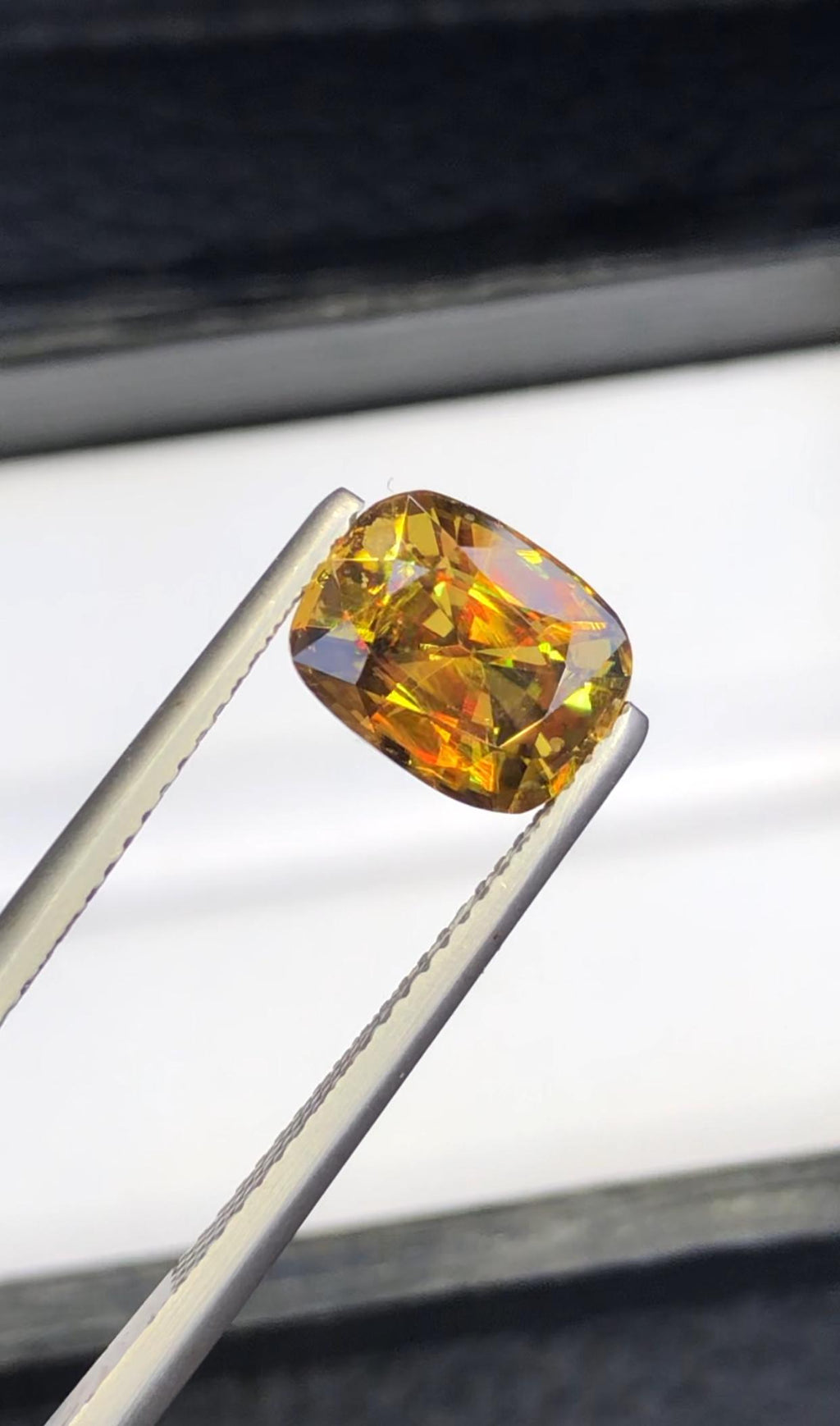 2.70 CT Cushion Cut Sphene Gemstone: Yellow/Red/Orange Titanite
