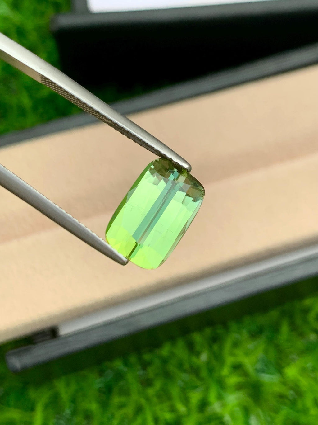 Yellowish Green Tourmaline Gemstone: 5.00 Carat Faceted Cushion Cut
