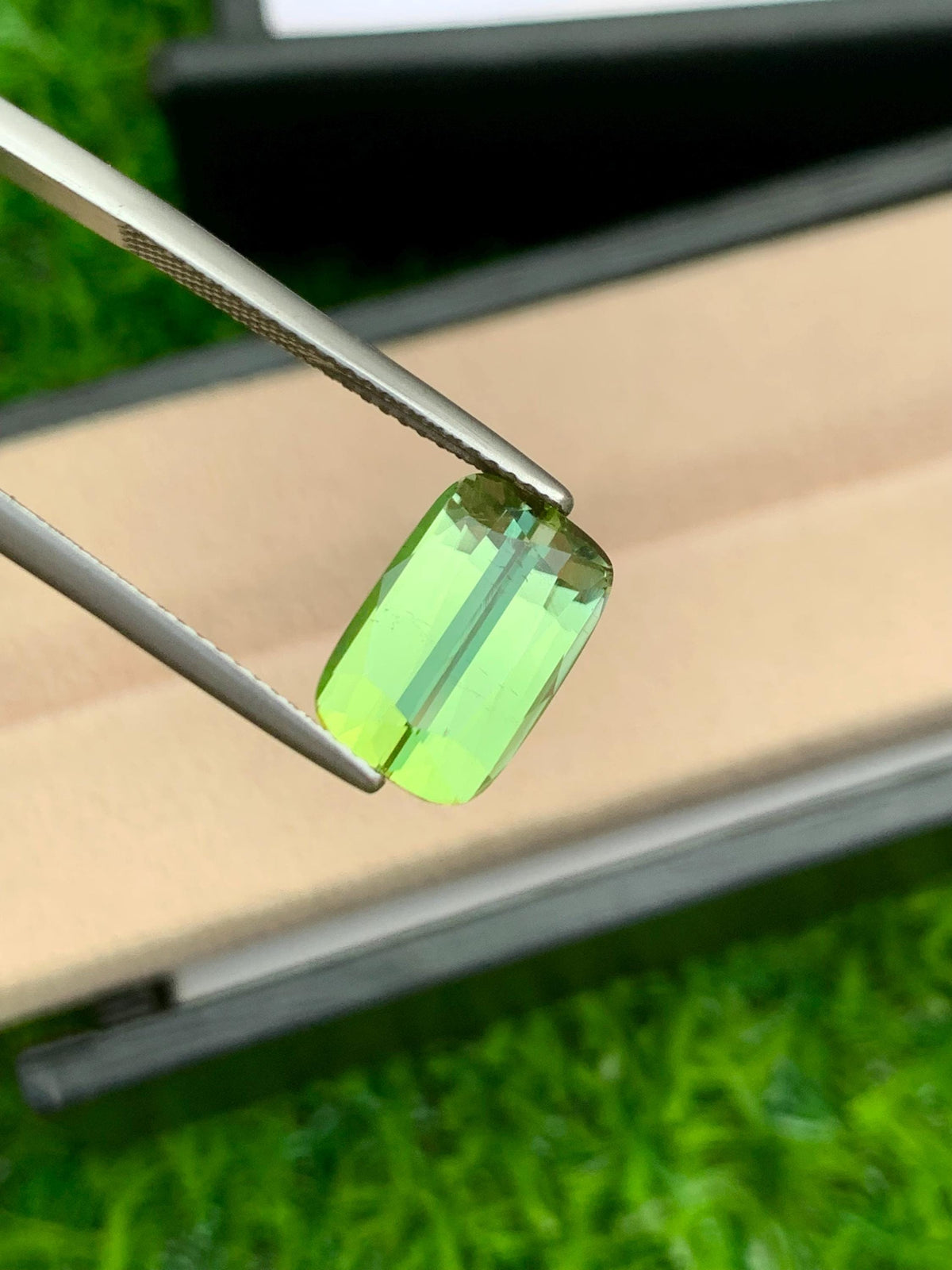 Yellowish Green Tourmaline Gemstone: 5.00 Carat Faceted Cushion Cut
