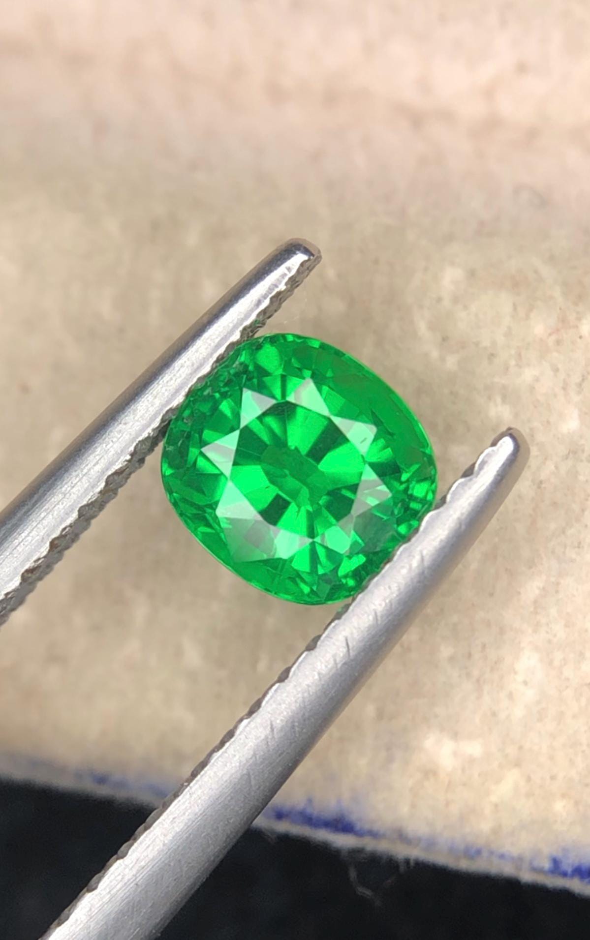 Tsavorite Garnet 1.00ct Cushion Cut Vivid Green Gemstone from Tanzania