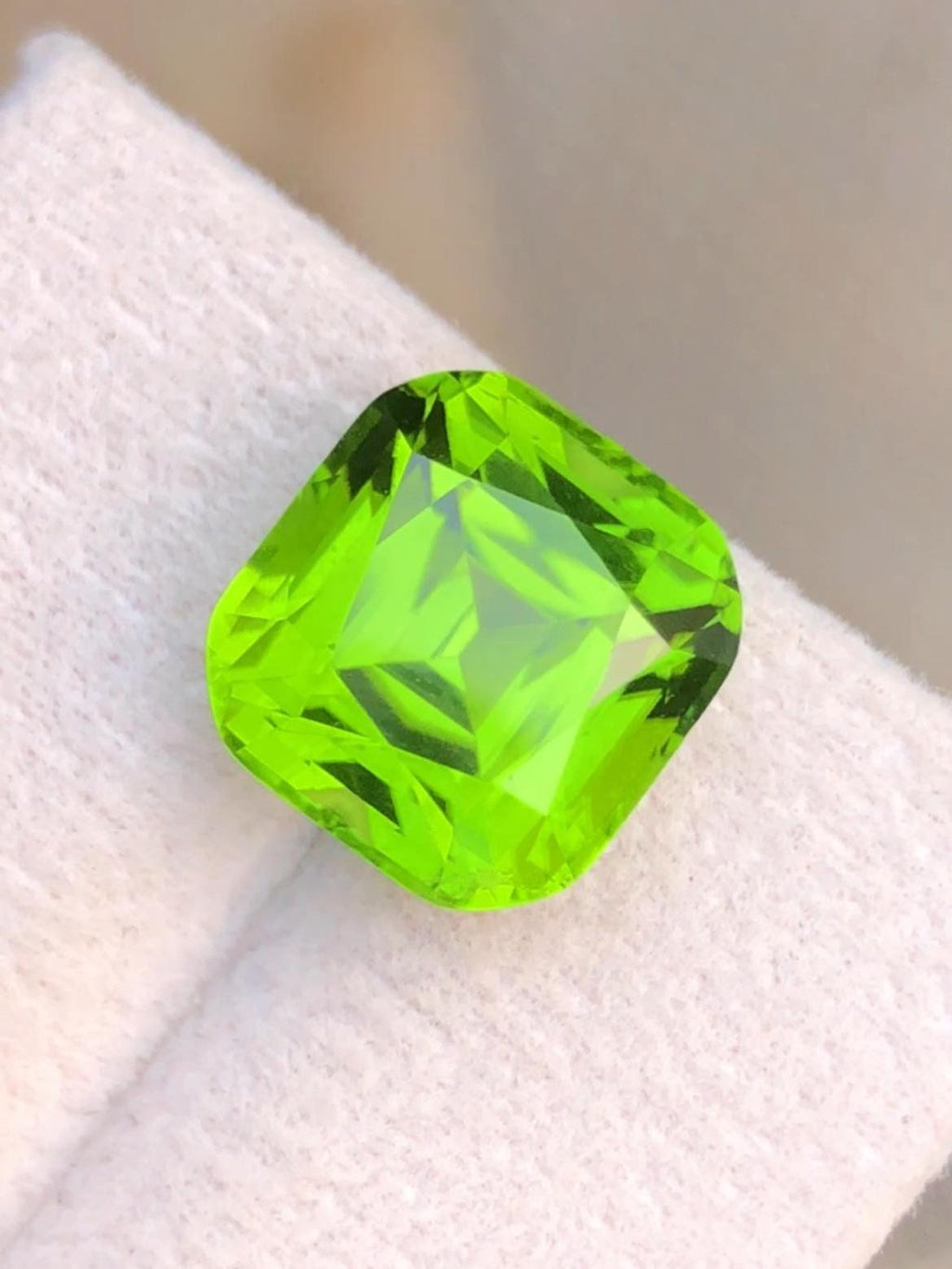 Green Peridot 7.40ct Cushion Cut Supat Mine Pakistan
