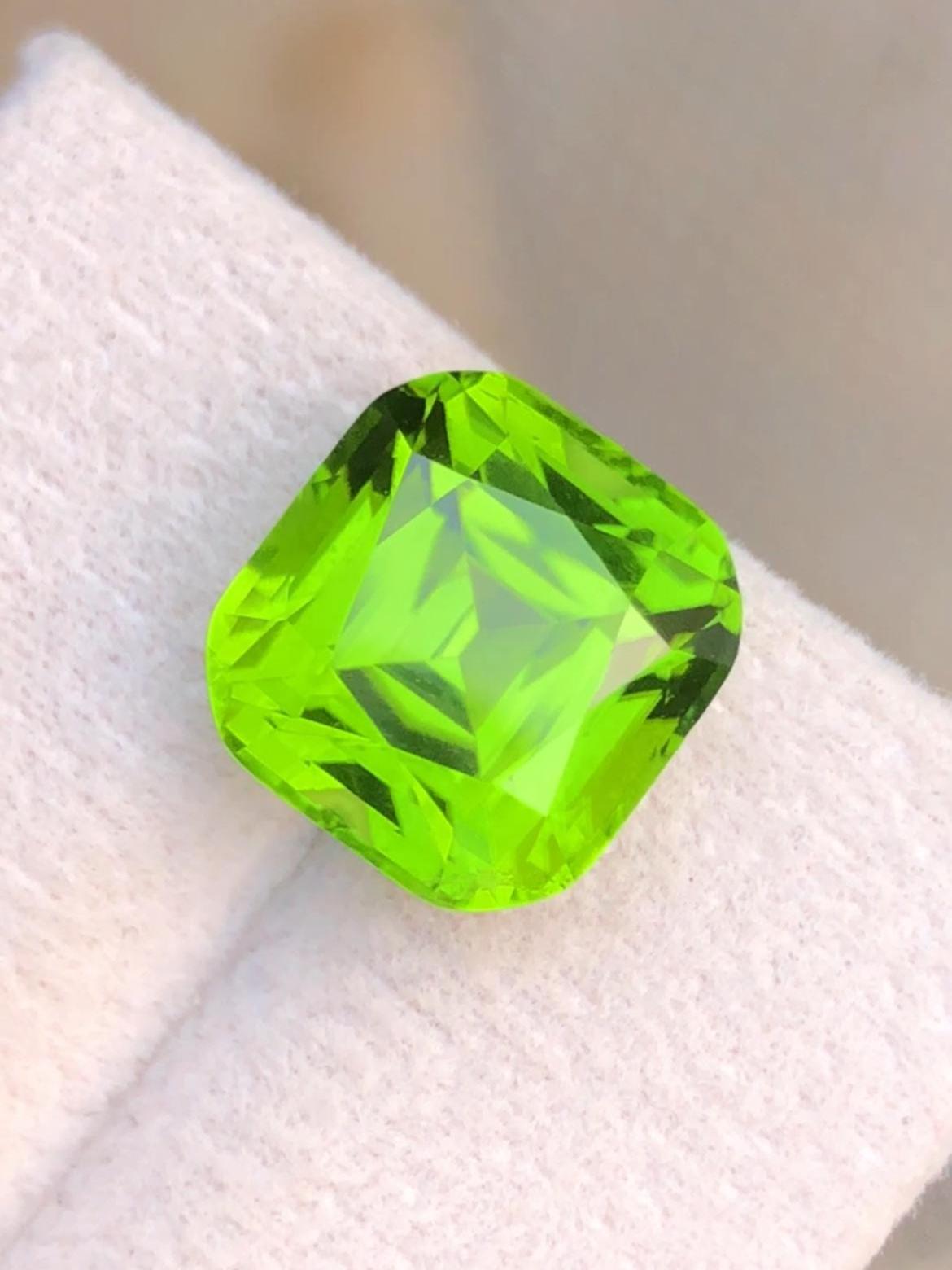 Green Peridot 7.40ct Cushion Cut Supat Mine Pakistan
