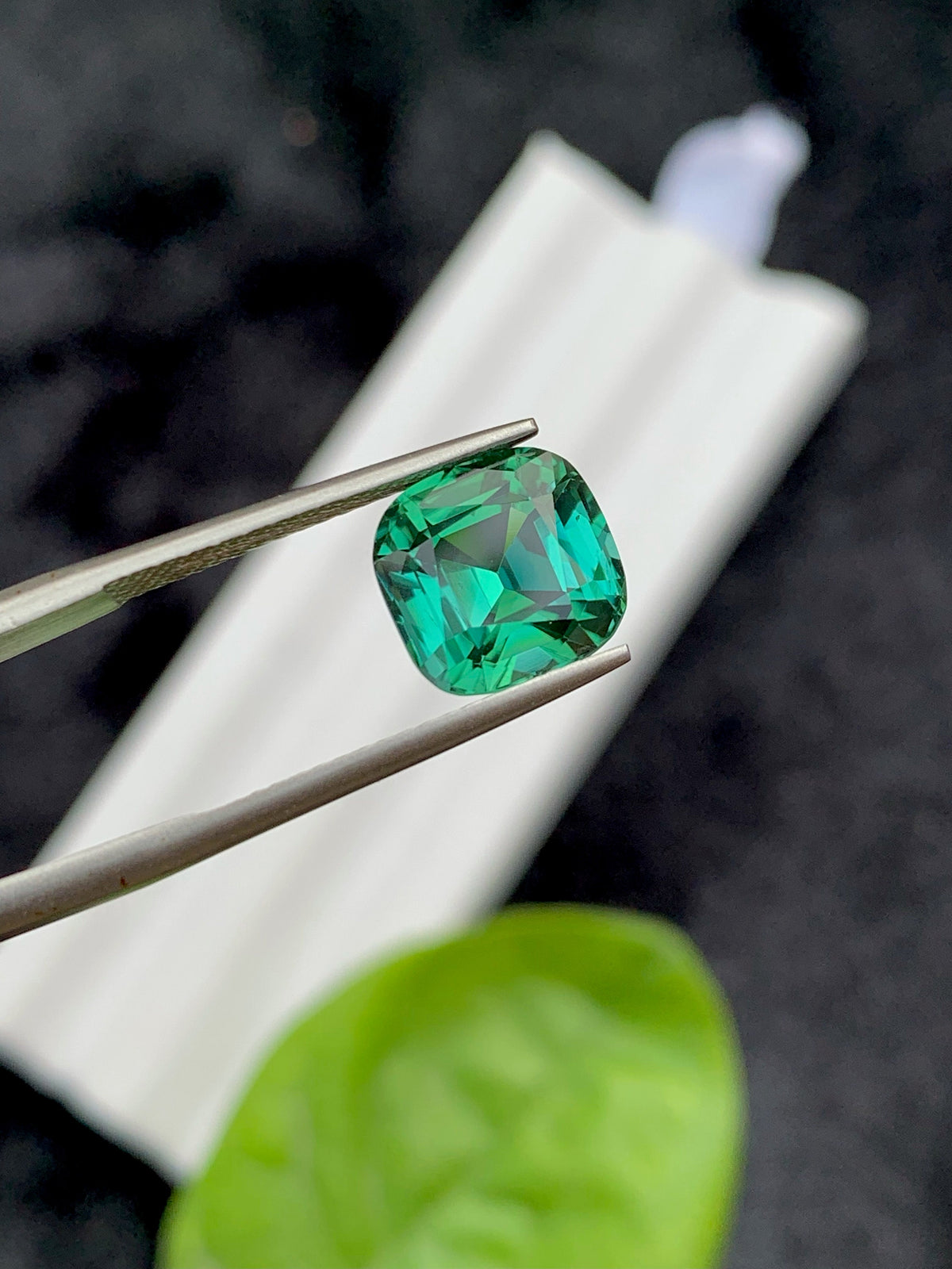 Faceted Bluish Green Tourmaline Gemstone: Cushion Cut, 3.75 CT