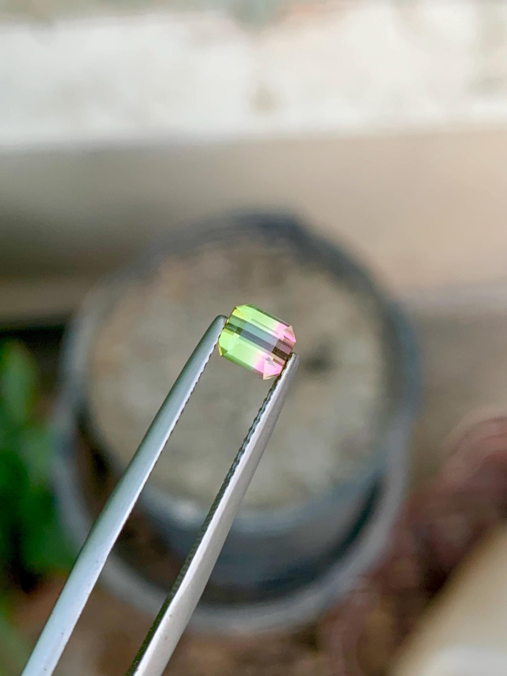 Watermelon Tourmaline Gemstone: Faceted Bi-Color Oval, 0.85 CT