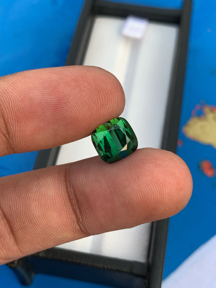 Bottle Green Tourmaline: 3.85 CTS Cushion Cut Gemstone, Afghanistan Origin
