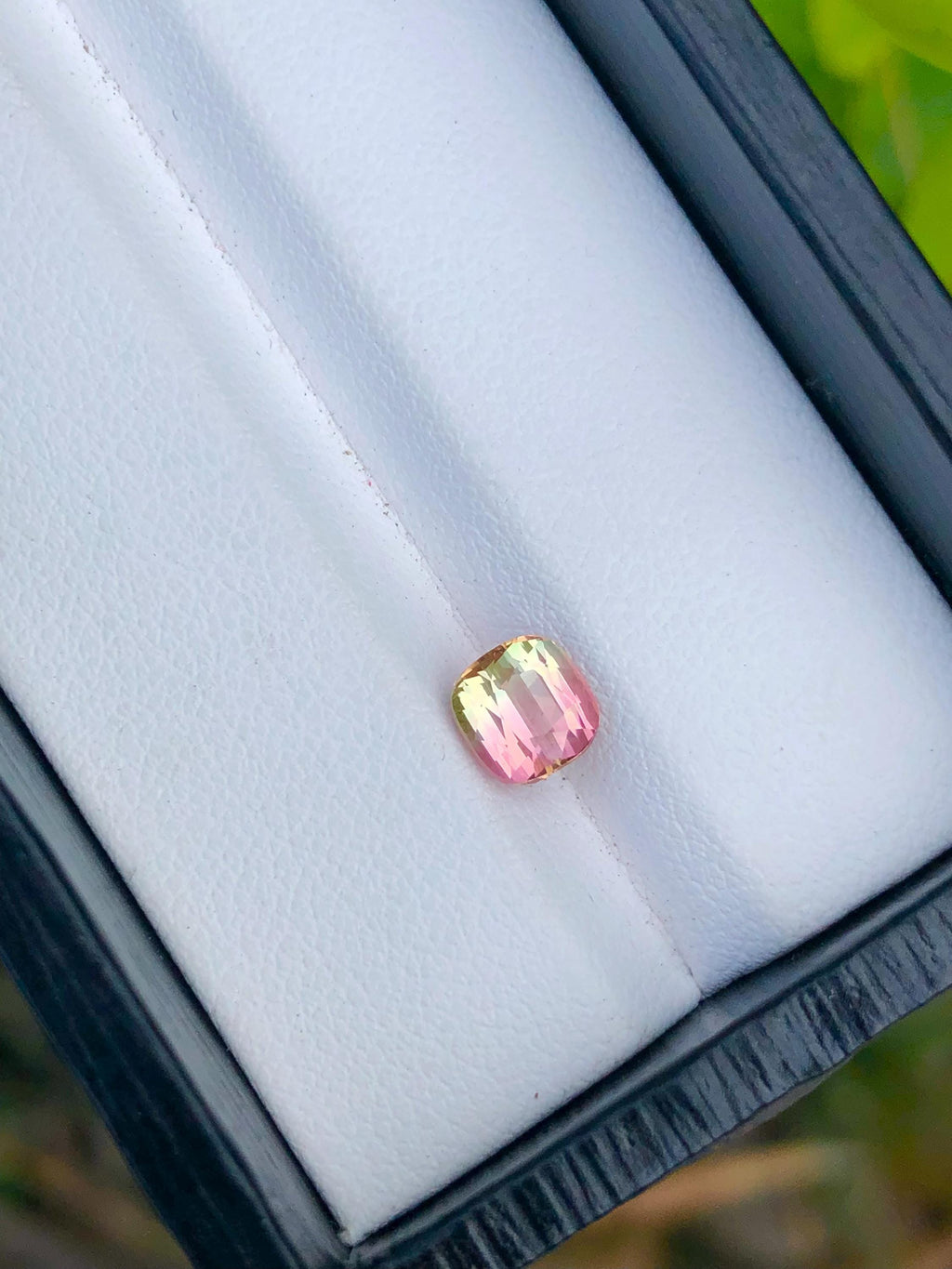 Bi-Color Tourmaline Gemstone: 1.35 CT Cushion Cut, Flamingo Pink/Harvest Green