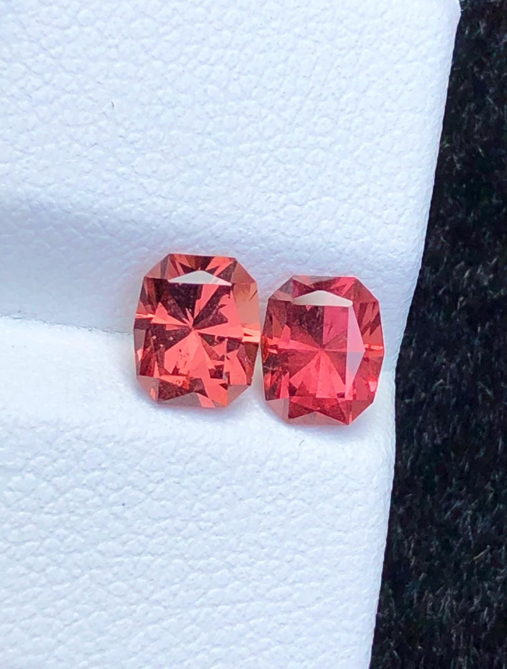 Malaya Garnet 2.40ct Pair Octagonal Cushion Radiant Cut Orangish Pink Starburst Faceting Loose Gemstones