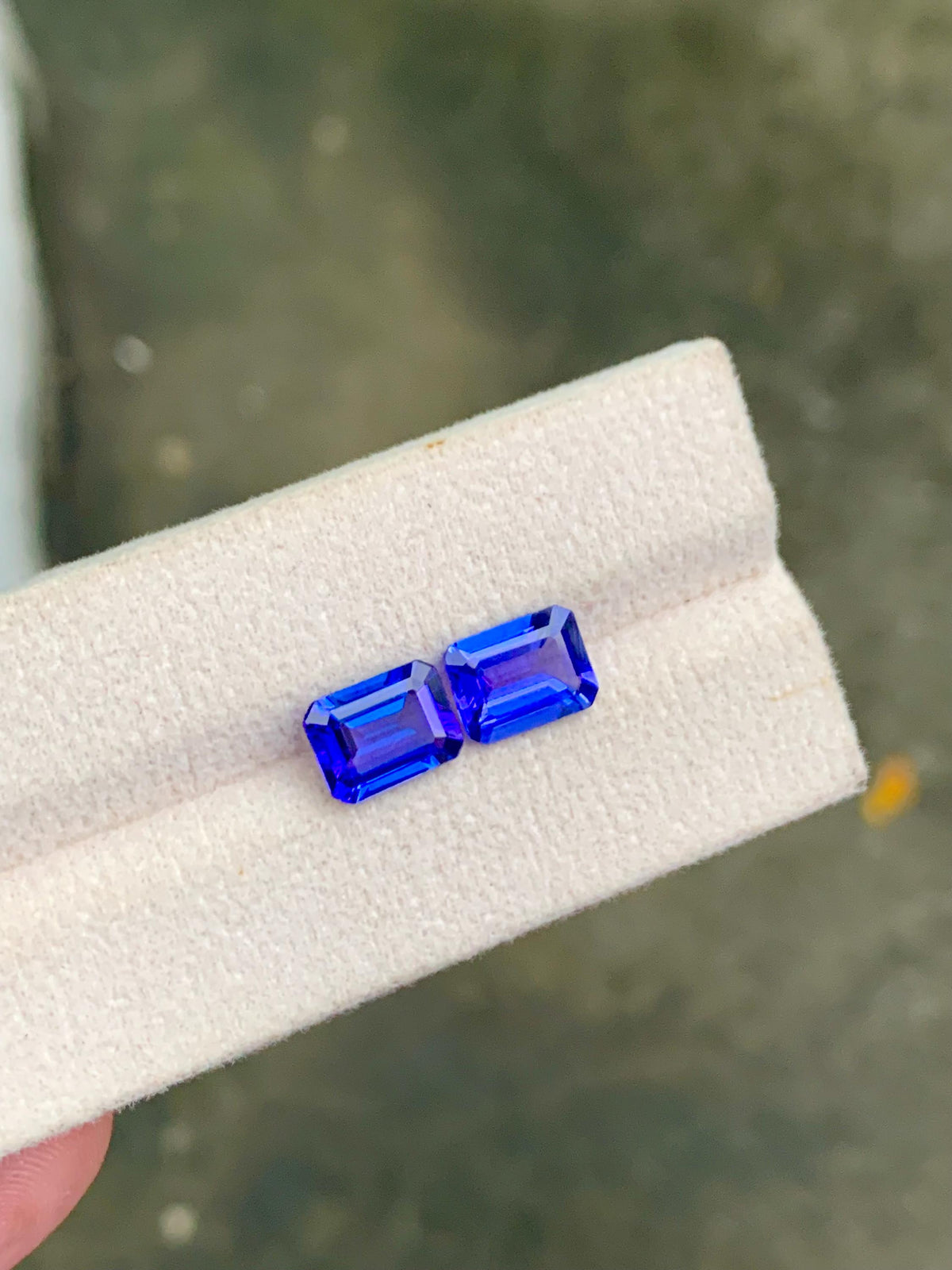 Emerald Cut Tanzanite Gemstone Pair: Natural Blue D Block, 4.79 Carat