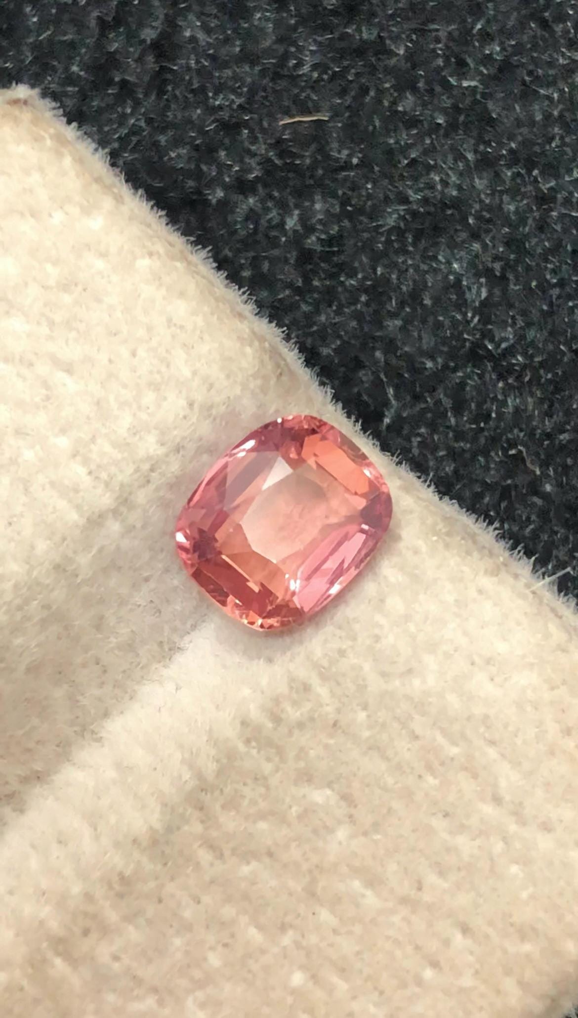 Sunrise Padparadscha Sapphire 1.26 ct Cushion Cut , Madagascar – Orange-Pink Brilliance Certified