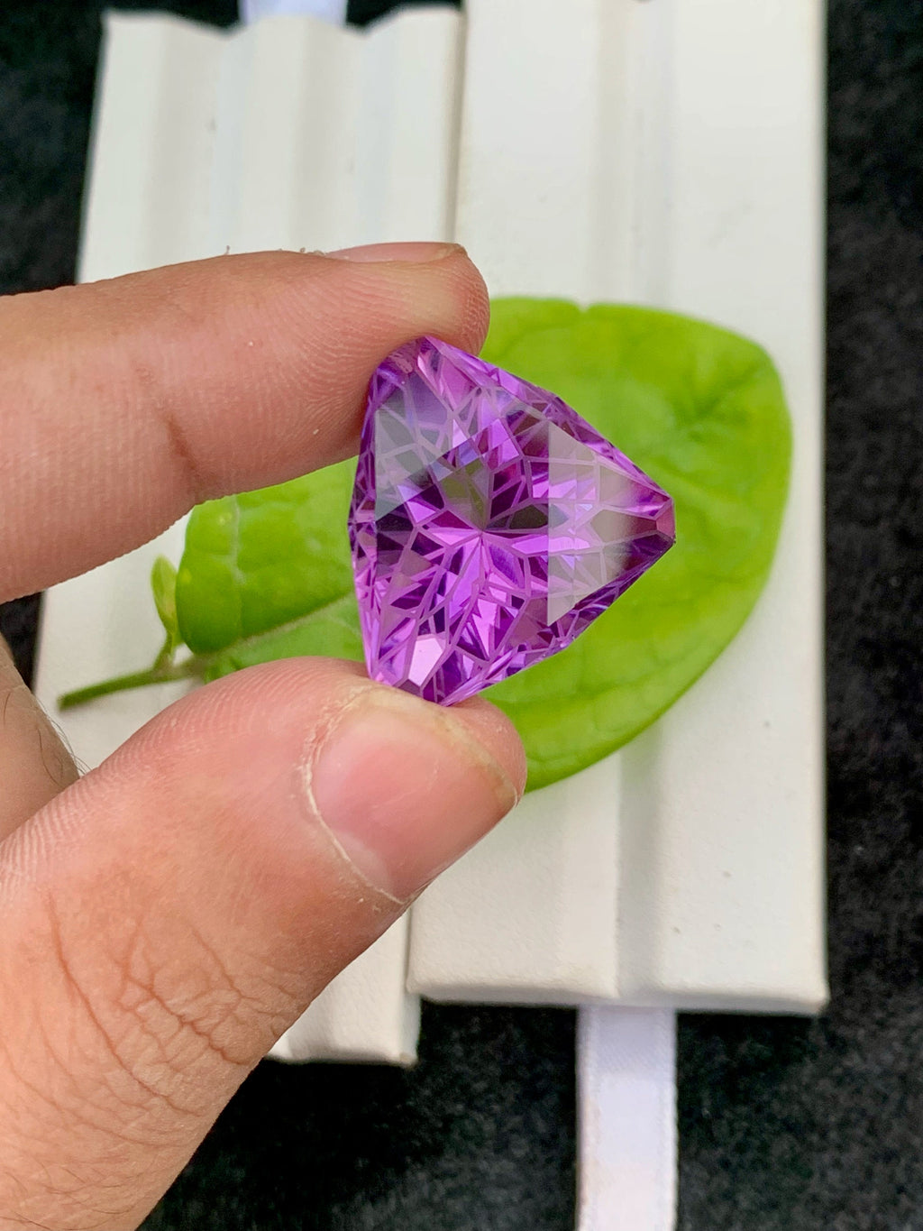 Purple Amethyst Gemstone: 29.55 CT Triangular Faceted February Birthstone