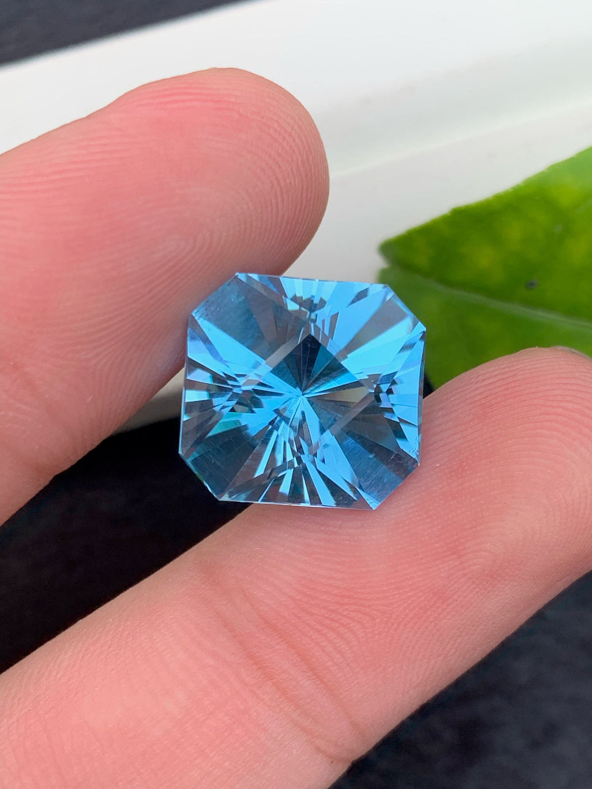 Swiss Blue Topaz Gemstone: 18 CT Fancy Asscher Cut, Loupe Clean