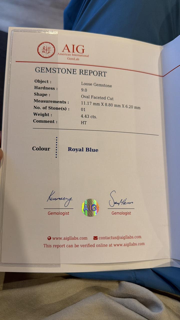 Royal Blue Sapphire 4.43ct Oval Faceted Cut – Madagascar Origin Certified