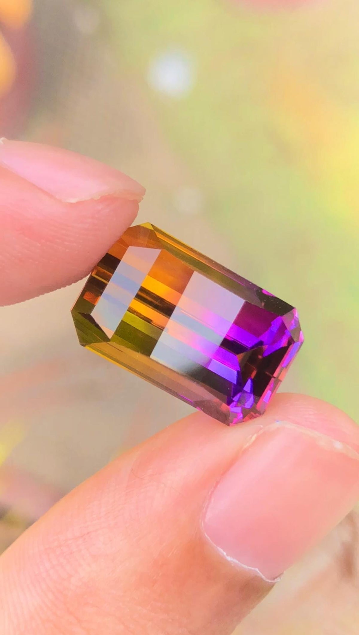 17.45 Carat Bi-Color Ametrine Gemstone: Emerald Cut Bolivian Quartz