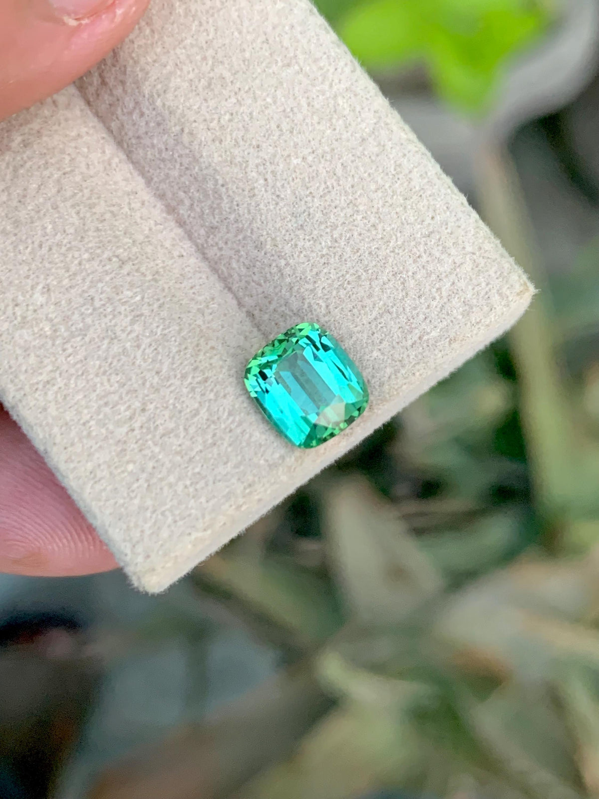 1.90 CT Natural Blue Green Tourmaline Gemstone: Cushion Cut Ring Stone