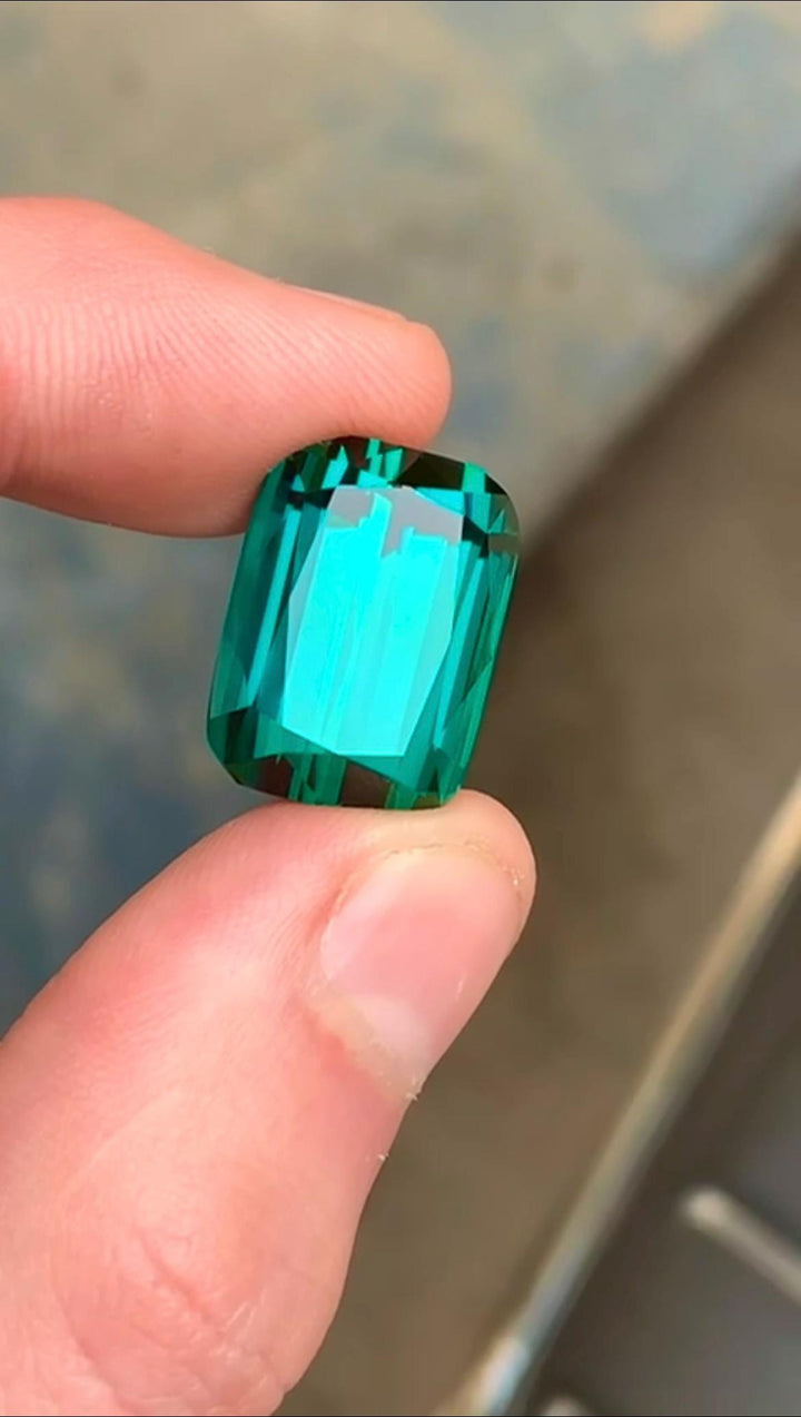 Bluish Green Tourmaline 27 Gemstone in Cushion Cut from Afghanistan
