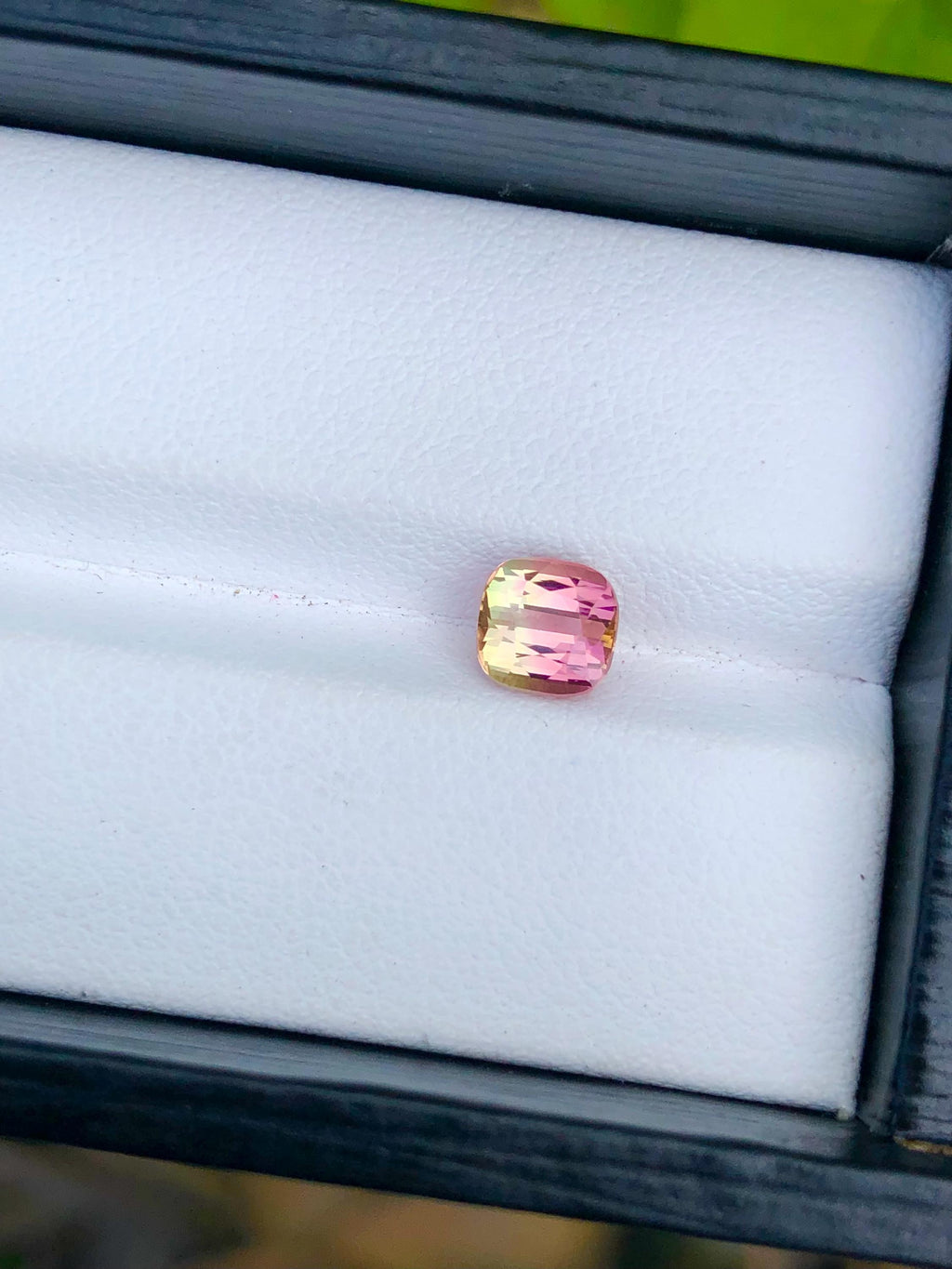 Bi-Color Tourmaline Gemstone: 1.35 CT Cushion Cut, Flamingo Pink/Harvest Green