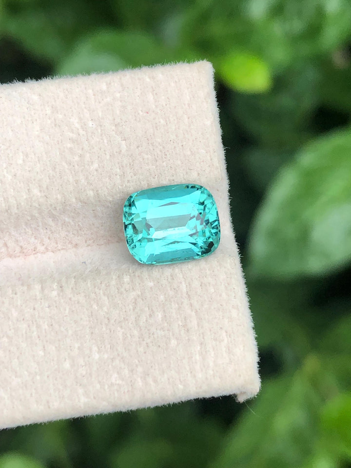 3.30 Carat Lagoon Tourmaline Gemstone: Afghan Cushion Cut Elbaite