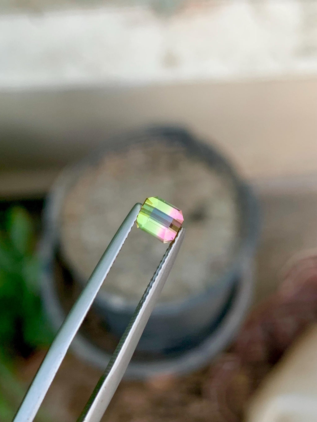 Watermelon Tourmaline Gemstone: Faceted Bi-Color Oval, 0.85 CT