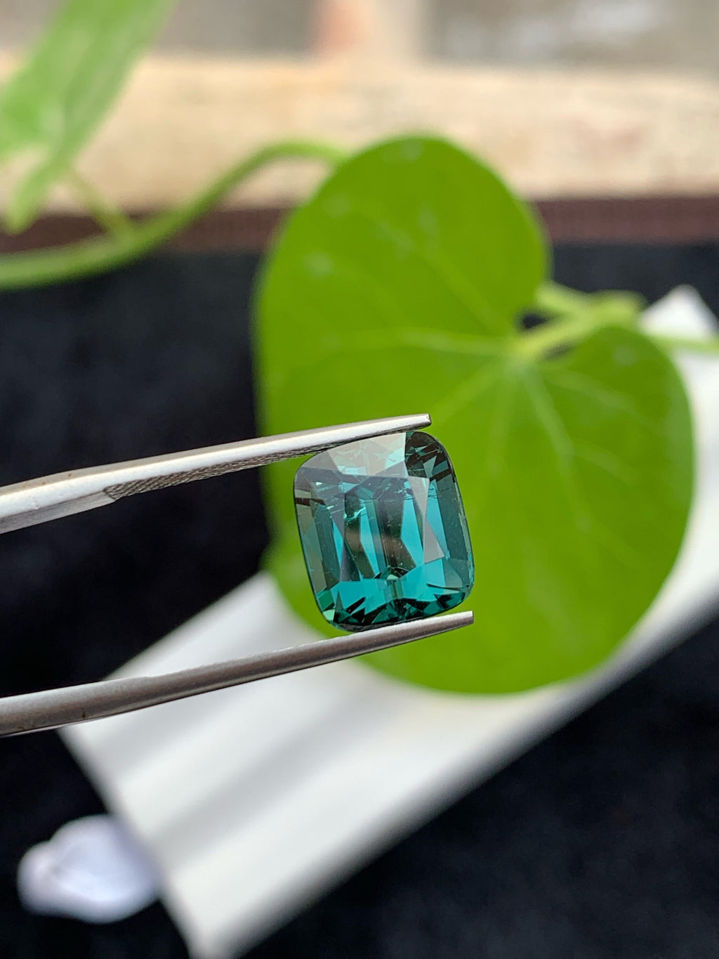 Teal Blue Tourmaline Gemstone: Faceted Cushion Cut, 5.95ct