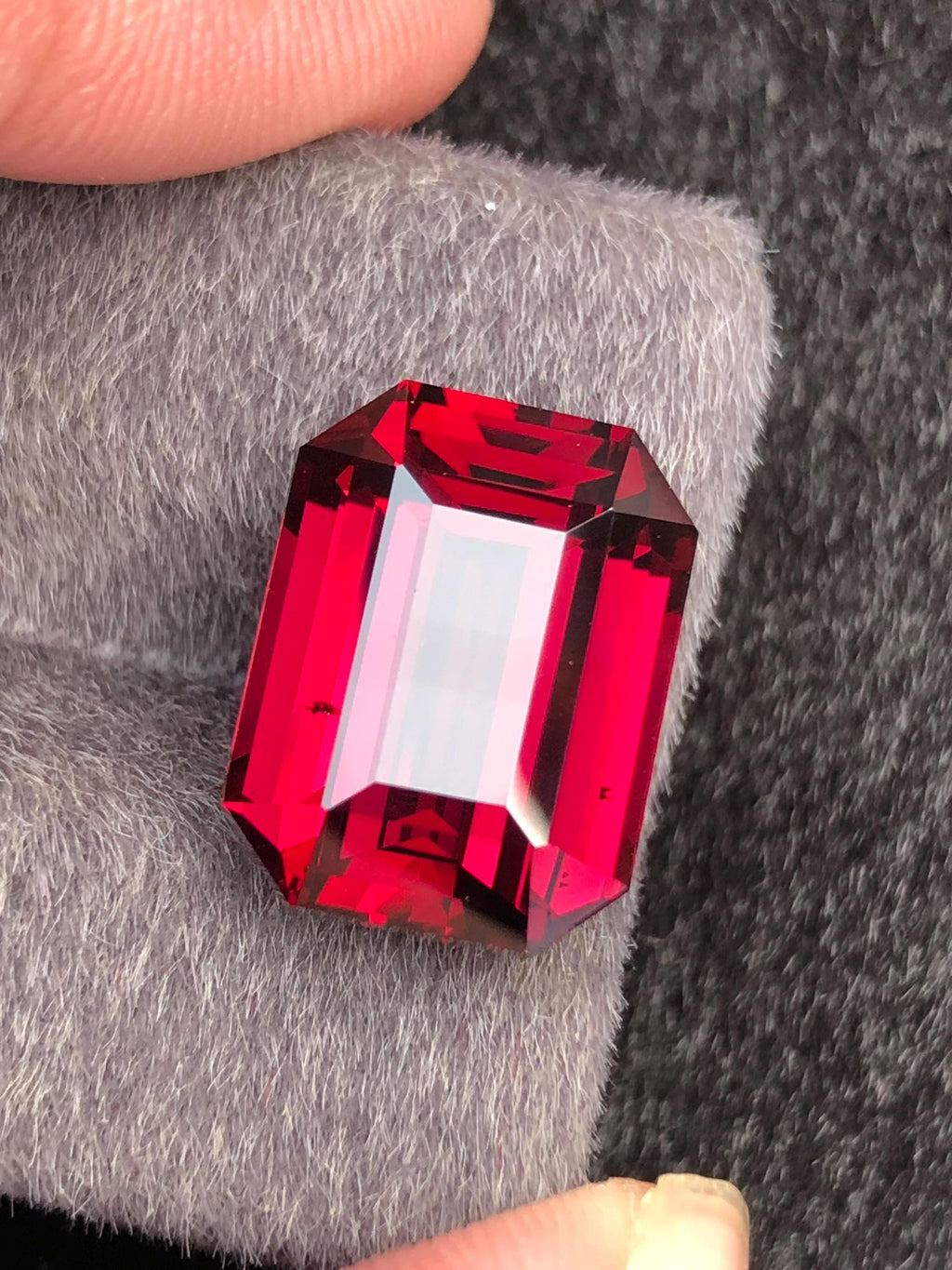 Red Rhodolite Garnet Emerald Cut 13.02 ct from Tanga Mine Tanzania