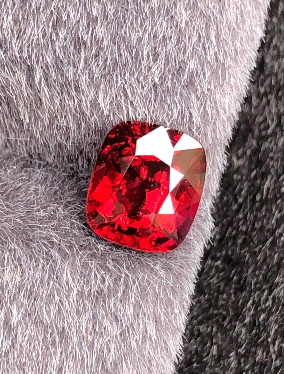 Vivid Red Spinel 1.84ct Step Cushion Cut - Burma Gemstone Loose Stone