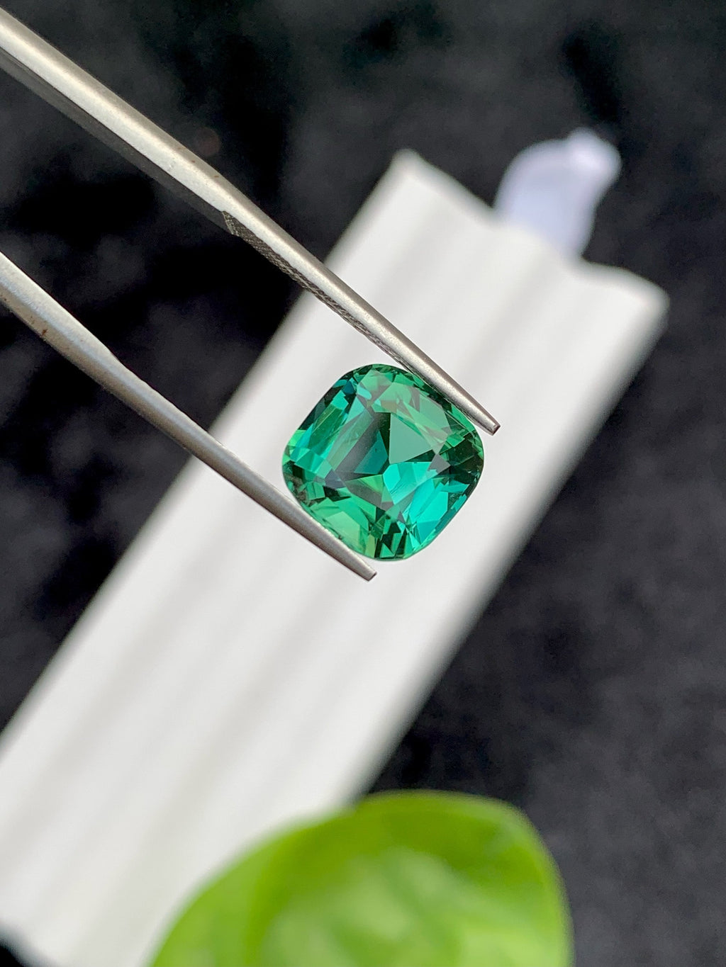 Faceted Bluish Green Tourmaline Gemstone: Cushion Cut, 3.75 CT