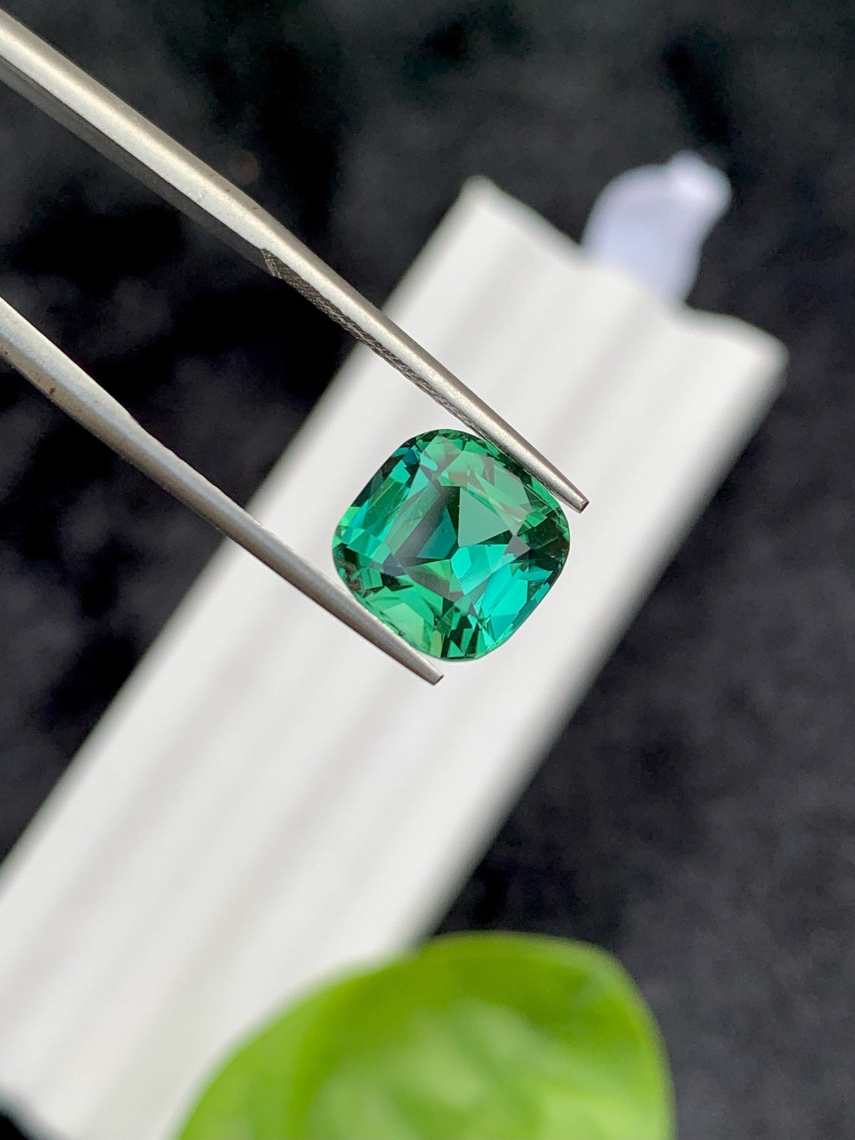 Faceted Bluish Green Tourmaline Gemstone: Cushion Cut, 3.75 CT