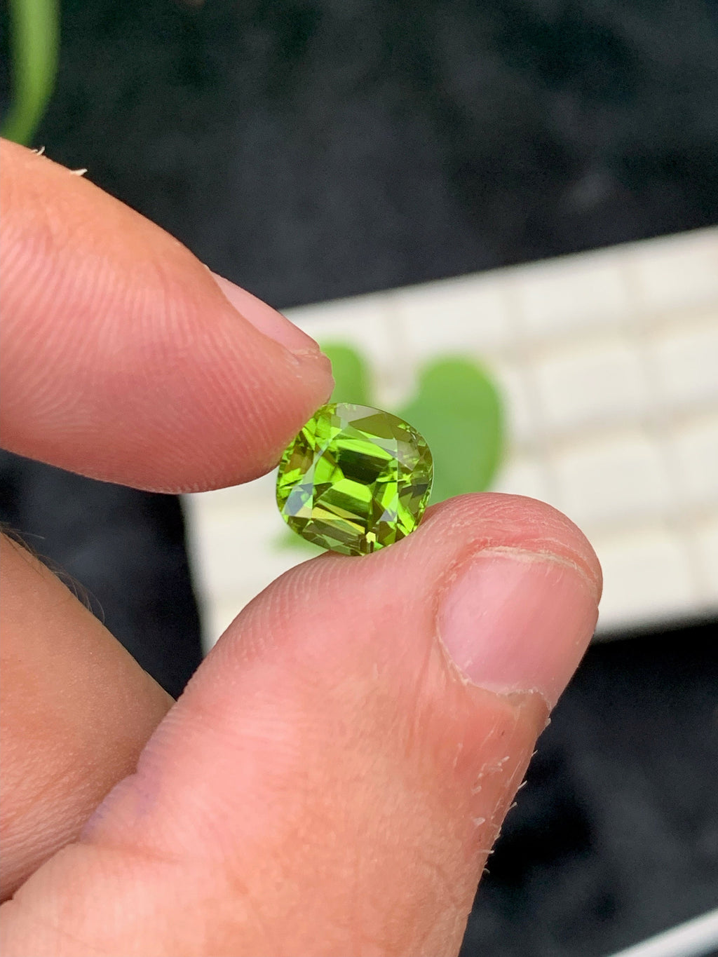 Lime Green Peridot Gemstone: Cushion Cut Faceted Stone, 3.25 CT
