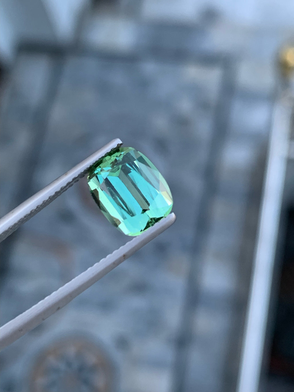 Natural Blue Green Tourmaline Gemstone For Ring Making , Cushion Cut Tourmaline Stone , 3.65 CT