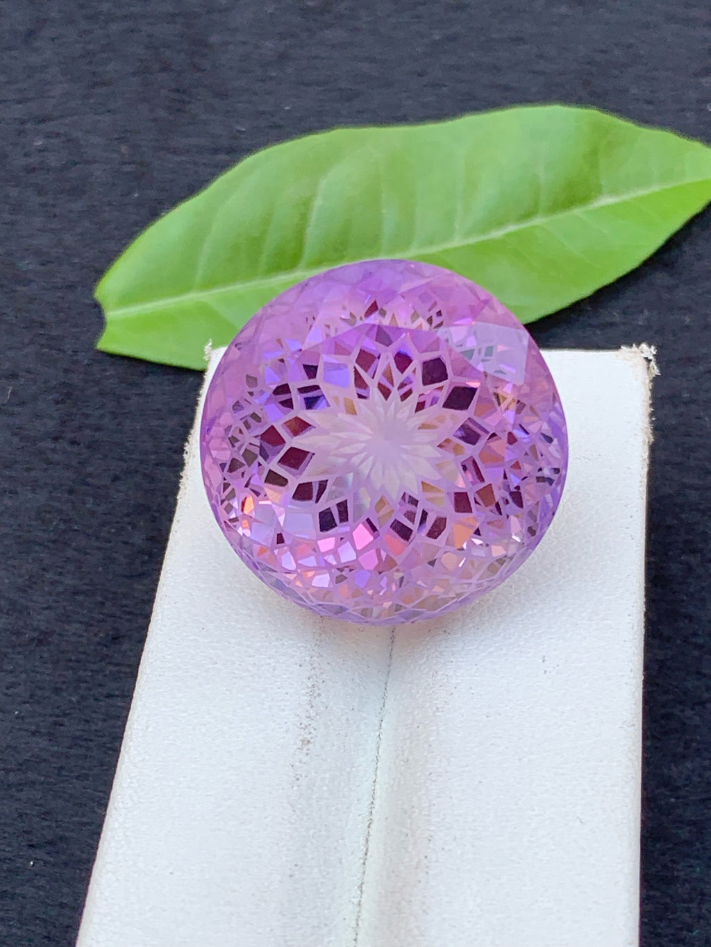 59 Carat Precision Cut Amethyst Gemstone: Purple Pink Flower Cut
