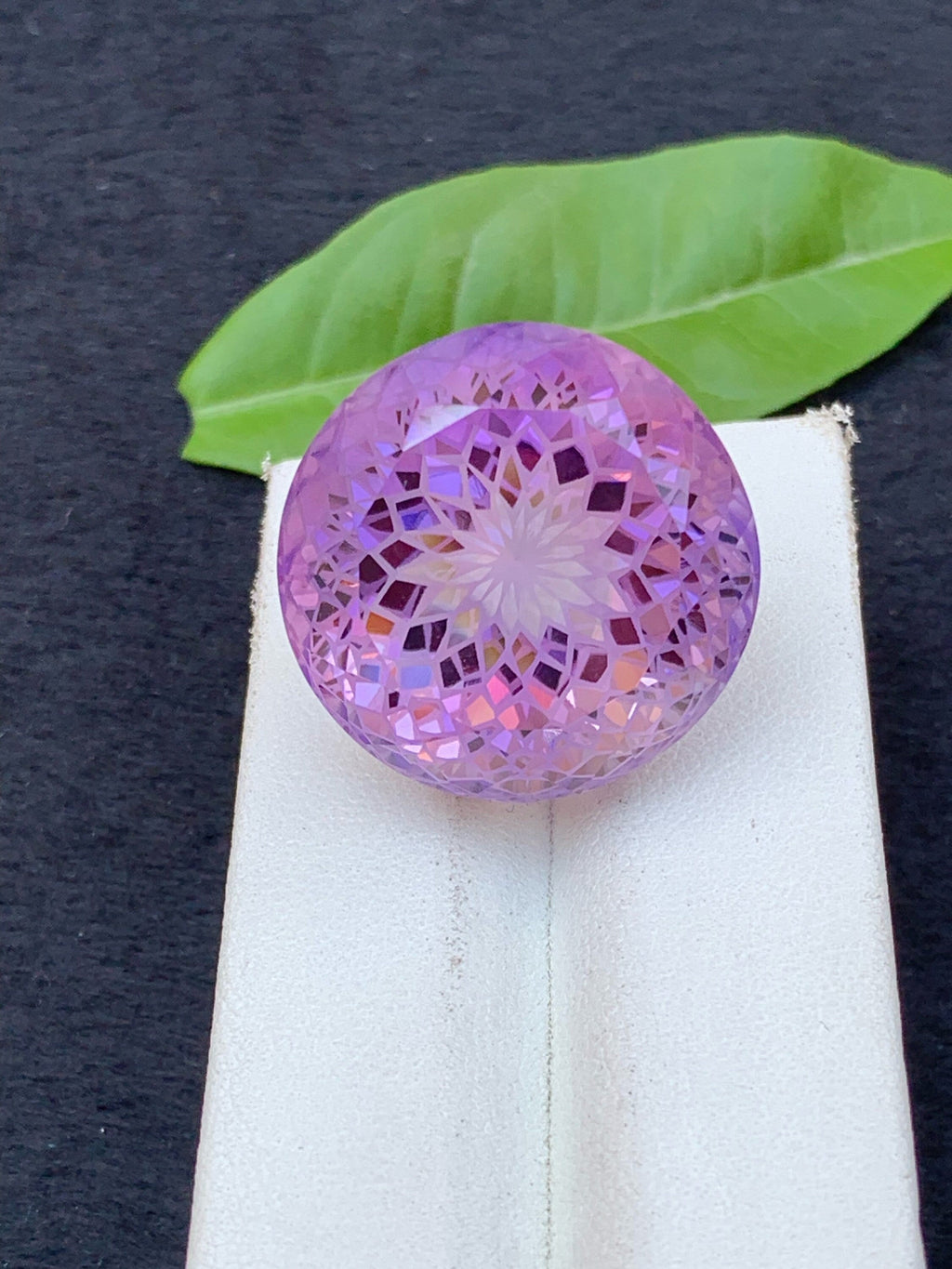 59 Carat Precision Cut Amethyst Gemstone: Purple Pink Flower Cut