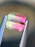 Emerald Cut Bi-Color Tourmaline Gemstone: Peach Pink/Blizzard Blue, 0.65 CT