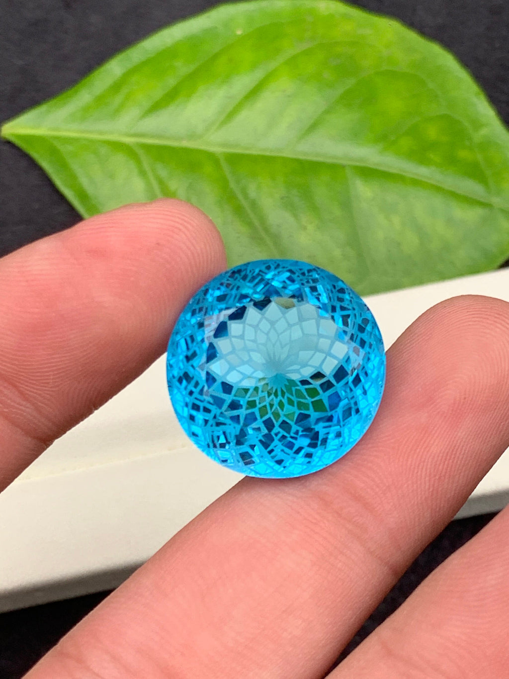 Precision Flower Cut Swiss Electric Blue Topaz Loose Gemstone 4.35 carat