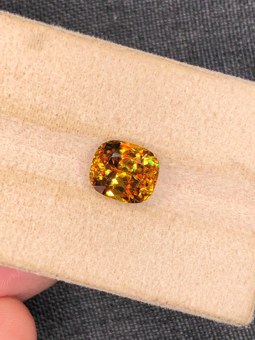3.25 CT Cushion Cut Sphene Gemstone: Yellow-Red Trichroism
