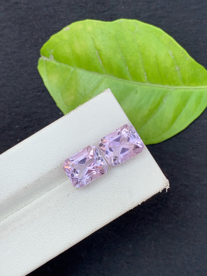 Emerald Cut Amethyst Gemstone Pair: Zambia Purple Stone, 10.20 CT