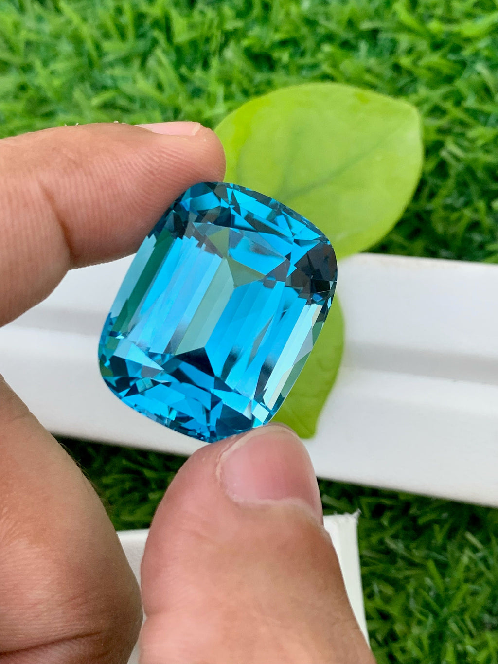Electric Blue Topaz Gemstone: 76 CT Cushion Cut Swiss Topaz