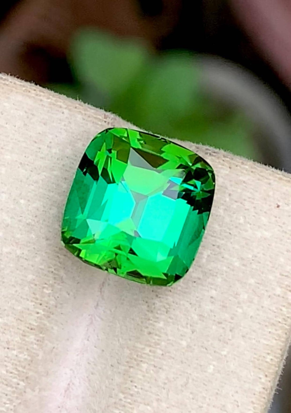 Bluish Green Tourmaline 10 Carat cushion Cut Loose Gemstone