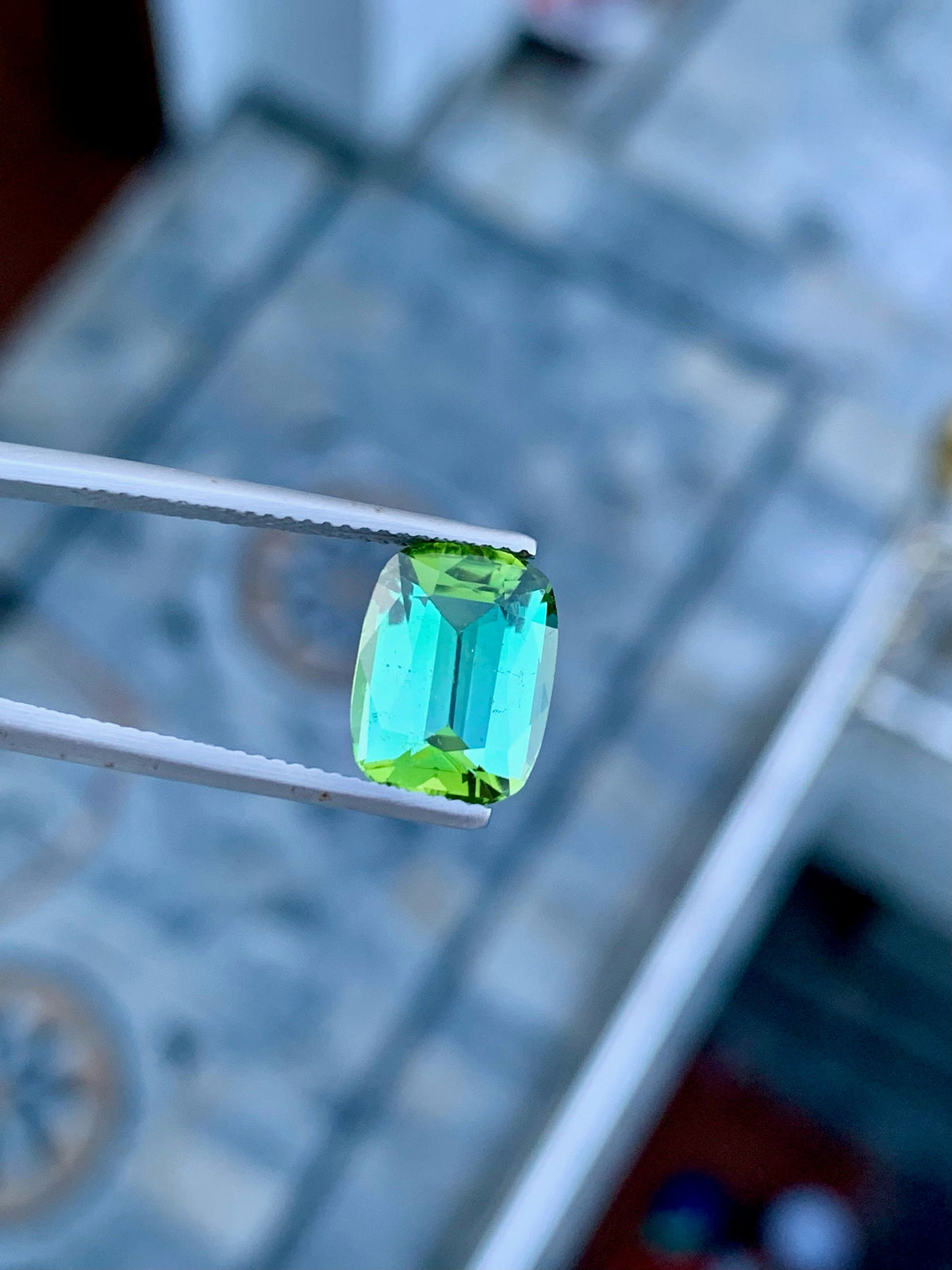 Natural Blue Green Tourmaline Gemstone For Ring Making , Cushion Cut Tourmaline Stone , 4.60 CT