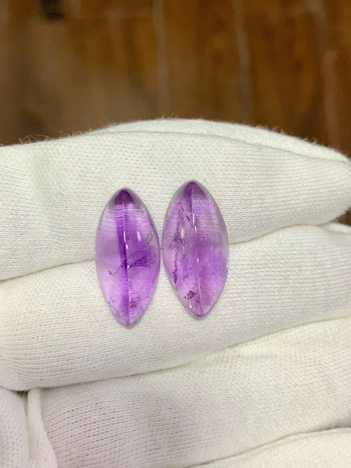 Amethyst Cabochon Pair: 32.70 Carat Deep Purple Gemstone