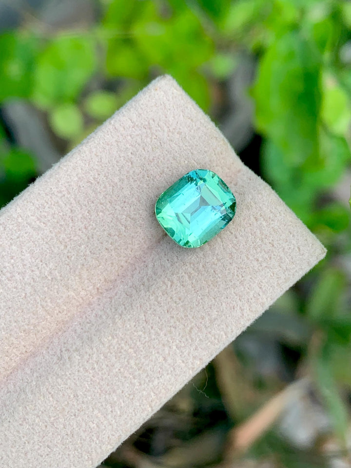 4 CT Bluish Green Tourmaline Gemstone: Cushion Cut, Afghanistan