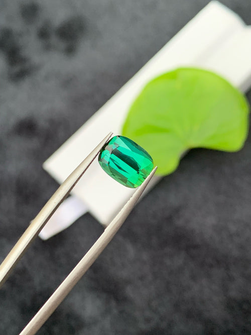 3.35 CT Bluish Green Tourmaline Gemstone: Cushion Cut, Afghanistan