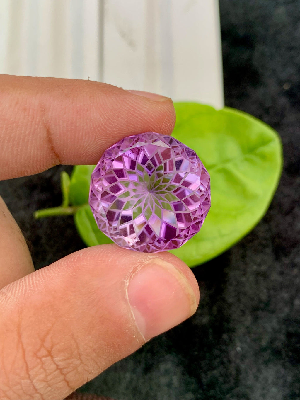 Purple Pink Amethyst Gemstone: Precision Flower Cut, Loupe Clean (29.10 CT)