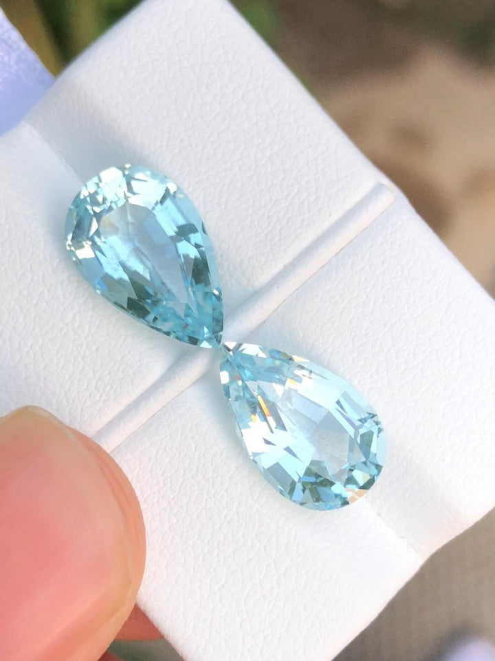 Blue Aquamarine Gemstone Pair 8.35 CT- Pear Cut.