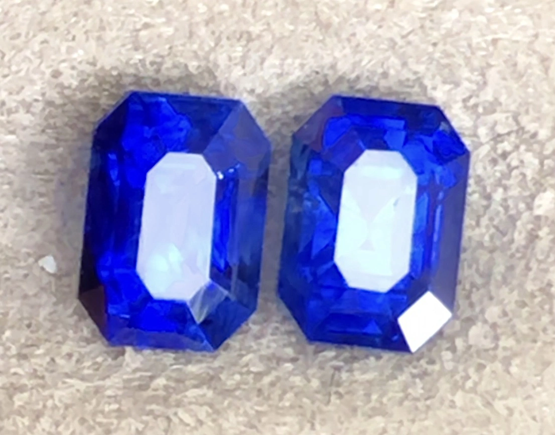 Royal blue sapphire pair 1.48 ct octagon cut