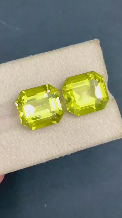 19.55ct Natural Olive Green Citrine Pair – Emerald Cut Quartz Gemstones for November Birthstone Jewelry