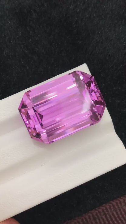 42.85ct Deep Pink Kunzite – Flawless Emerald Cut Gemstone from Afghanistan
