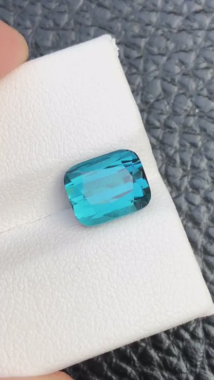 Lagoon Natural Tourmaline Gemstone For Sale , Cushion Cut lagoon Tourmaline Jewellery, Cushion Shape Ink Blue Tourmaline Ring 3.30 Carats