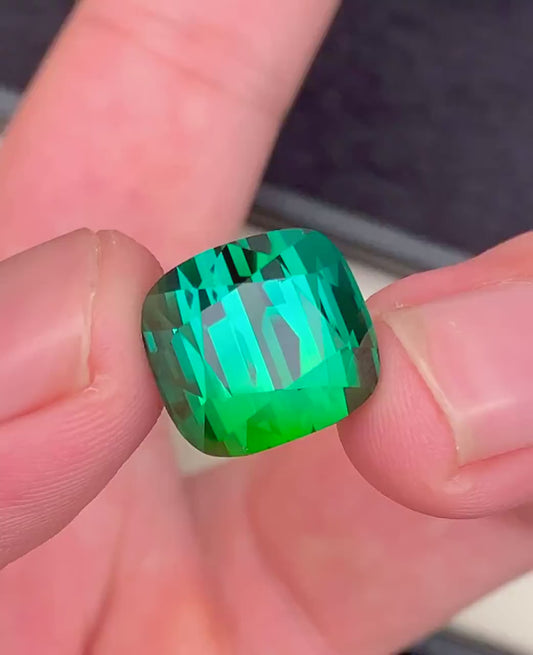 16.40ct Blue-Green Tourmaline – Flawless Cushion Cut Gemstone from Afghanistan